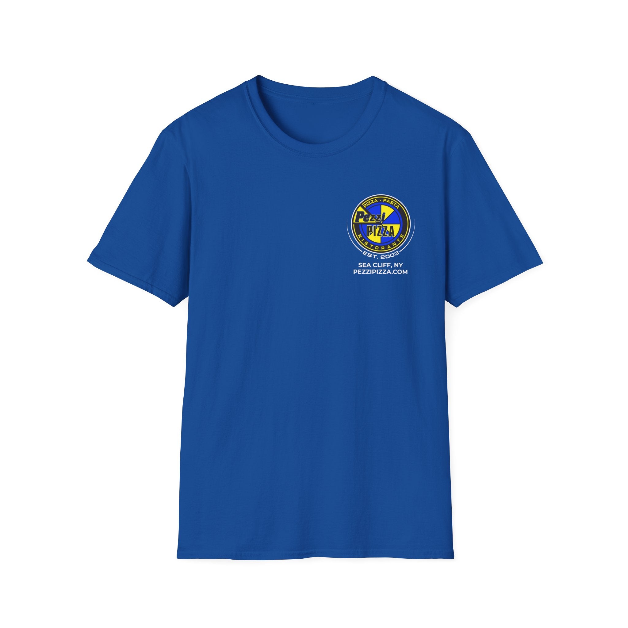 In Pezzi's We Crust T-Shirt | Saying on Back, Small Chest Emblem