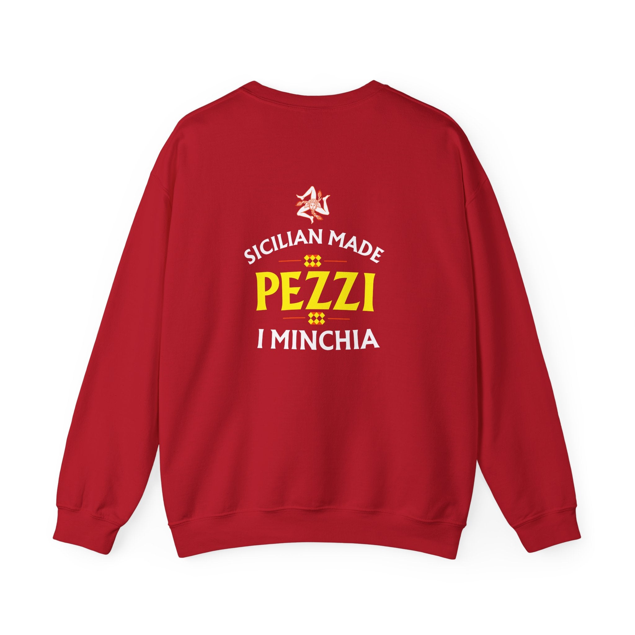 Sicilian Made Pezzi I Minchia-  Logo Crewneck Sweatshirt | Small Chest Patch, Back Text