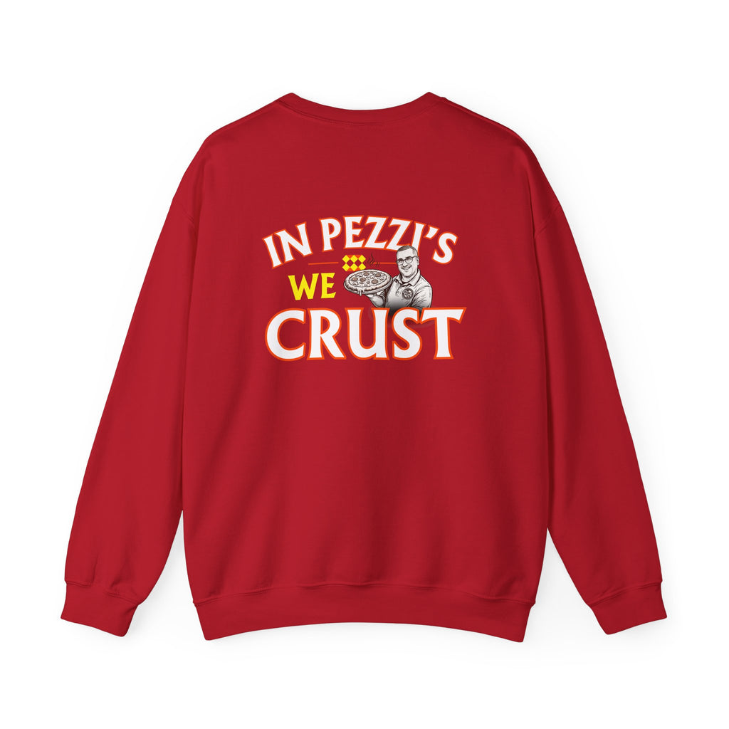 In Pezzi's We Crust -  Logo Crewneck Sweatshirt | Small Chest Patch, Back Text