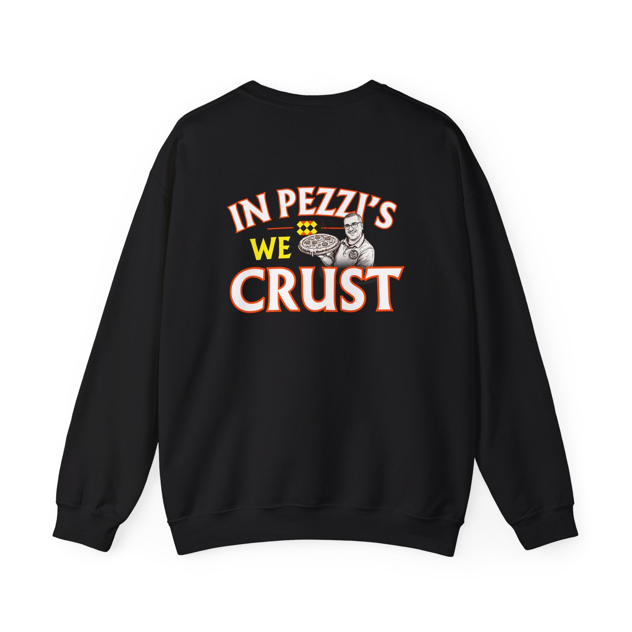 In Pezzi's We Crust -  Logo Crewneck Sweatshirt | Small Chest Patch, Back Text
