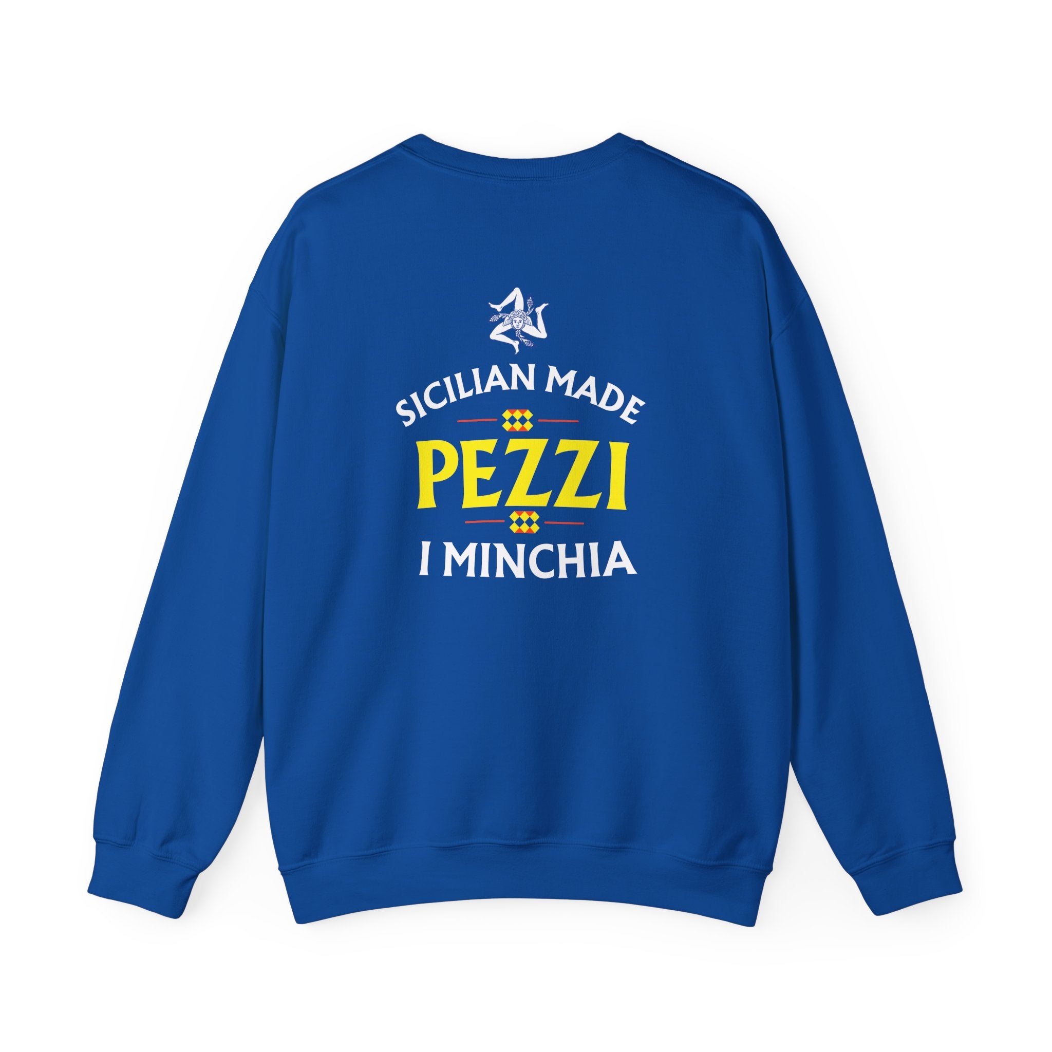 Sicilian Made Pezzi I Minchia-  Logo Crewneck Sweatshirt | Small Chest Patch, Back Text