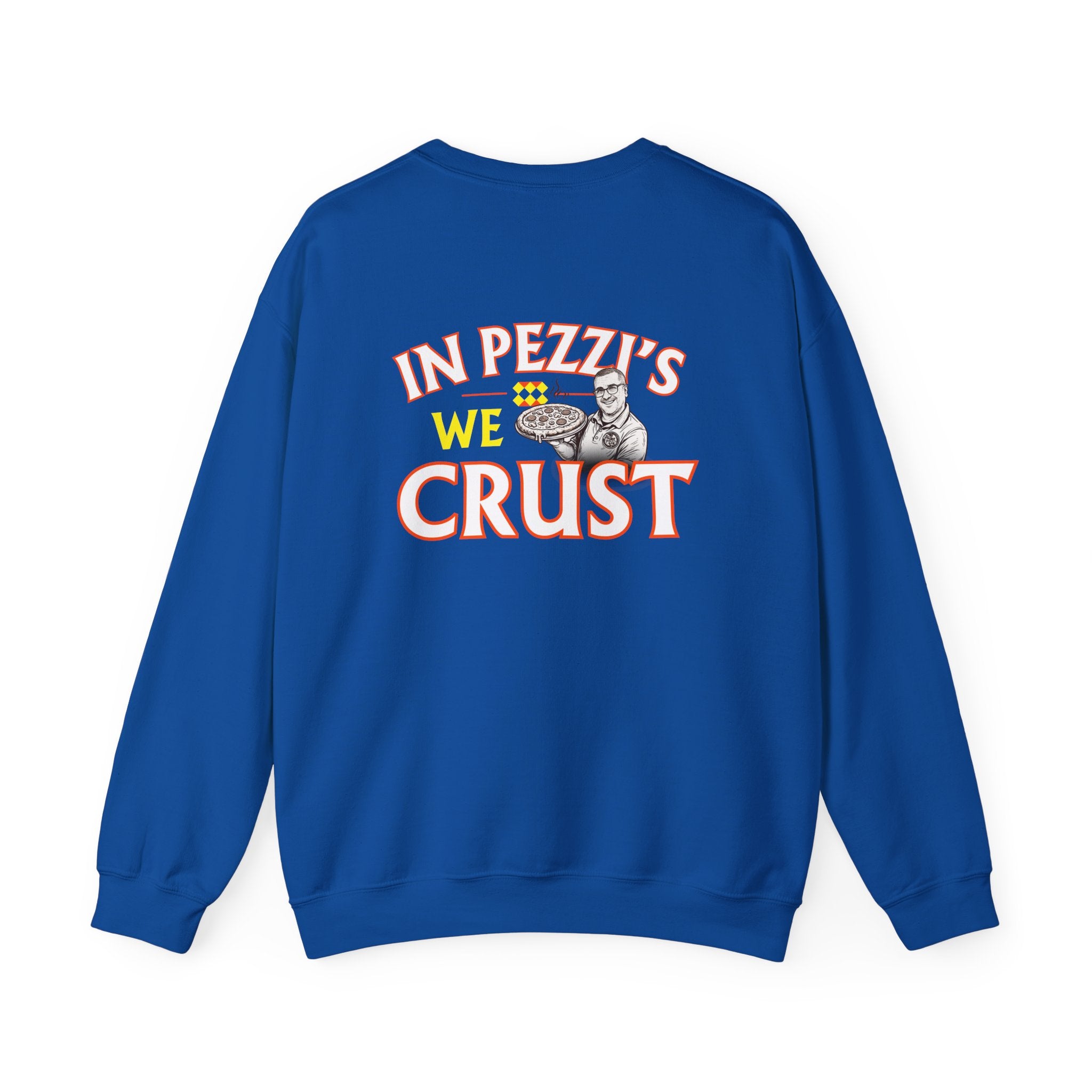 In Pezzi's We Crust -  Logo Crewneck Sweatshirt | Small Chest Patch, Back Text