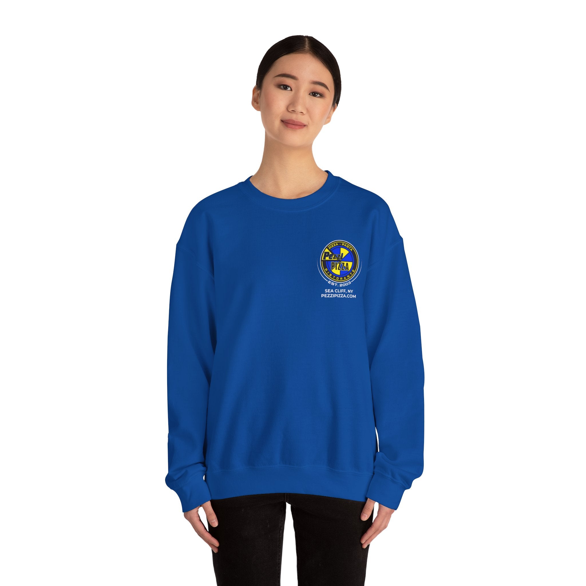 In Pezzi's We Crust -  Logo Crewneck Sweatshirt | Small Chest Patch, Back Text