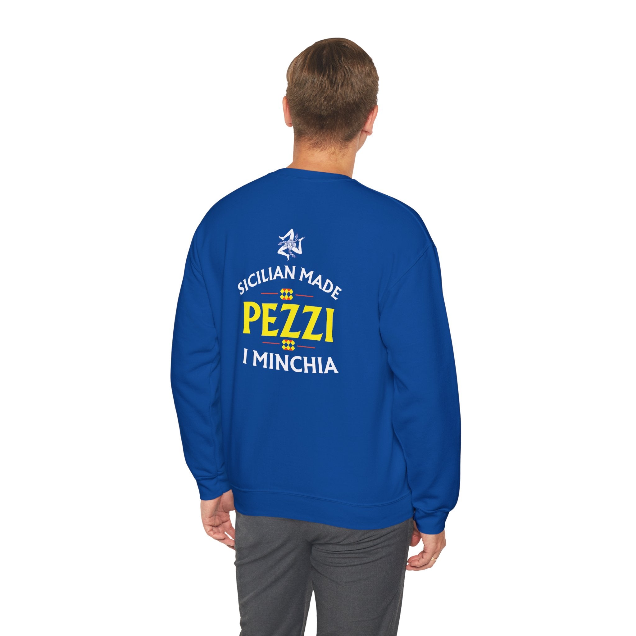Sicilian Made Pezzi I Minchia-  Logo Crewneck Sweatshirt | Small Chest Patch, Back Text